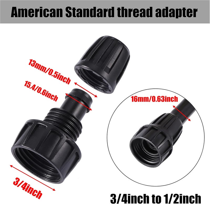 FOGWOWO 1/2 inch Irrigation Tubing Fittings For (1/2" ID x0.6-0.63" OD) 16mm Drip Tubing Barbed Locked Connectors-2 US Standard 3/4" to 1/2" Faucet Adapters,1 Switch Valve - Image 2